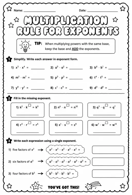 Multiplication rule for exponents
