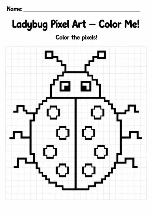 Ladybug Pixel Art Coloring Page