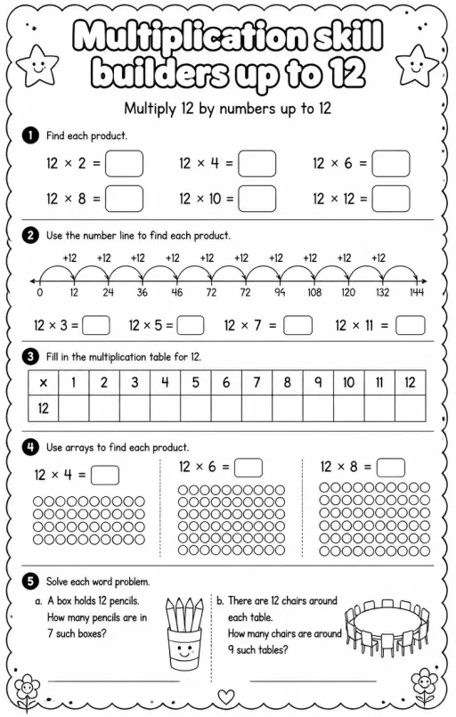 Multiply 12 by numbers up to 12