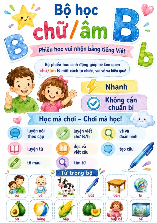 Vietnamese Letter B Phonics Worksheets Pack