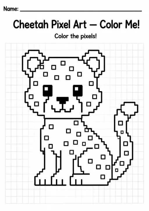 Cheetah Pixel Art Coloring Page