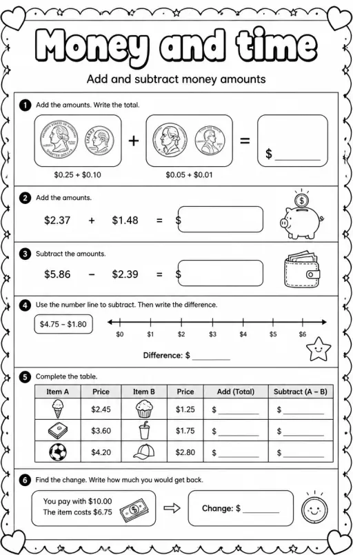 Add and subtract money amounts
