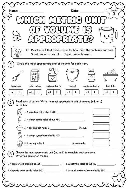 Which metric unit of volume is appropriate?