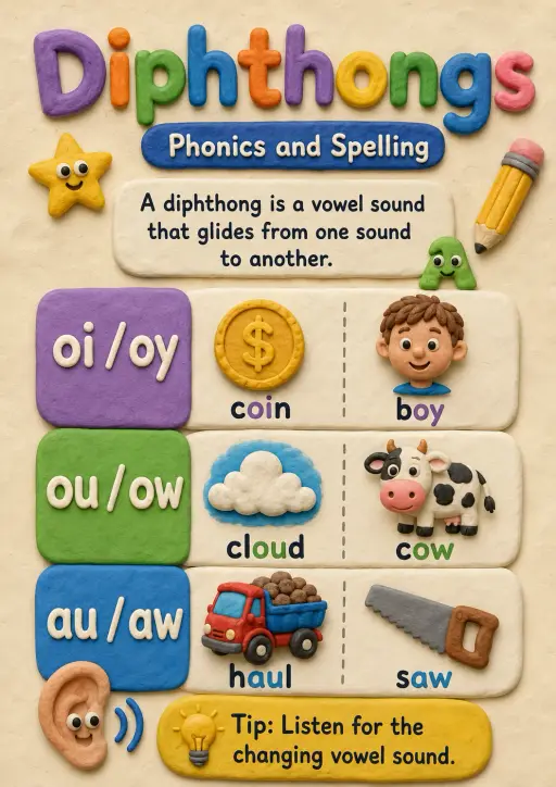 Diphthongs Phonics and Spelling Infographic