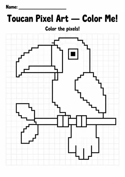 Toucan Pixel Art Coloring Page