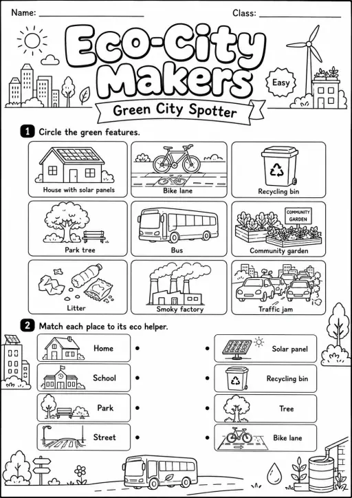 Eco City Green Features Worksheet Pack