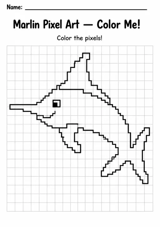 Marlin Pixel Art Coloring Page