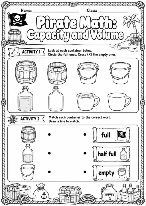 Pirate Math: Capacity and Volume Worksheet Pack