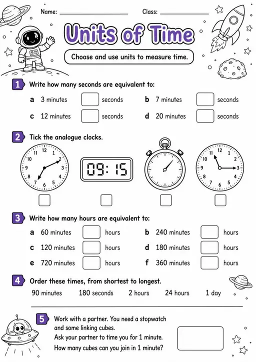 Units of Time - Grade 3 Math Worksheet