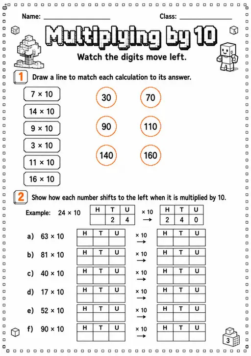 Multiplying by 10 - Grade 3 Math Worksheet