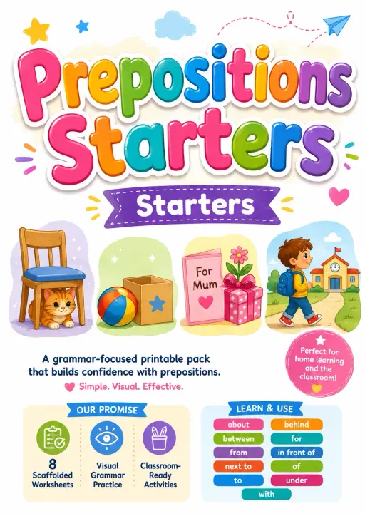 Prepositions Starters Grammar Worksheet Pack