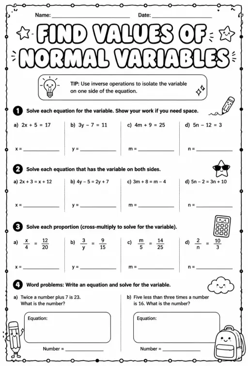 Find values of normal variables