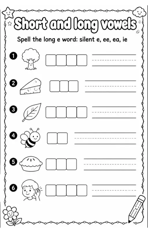 Spell the long e word: silent e, ee, ea, ie