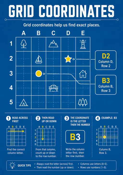 Grid Coordinates Map Skills Infographic