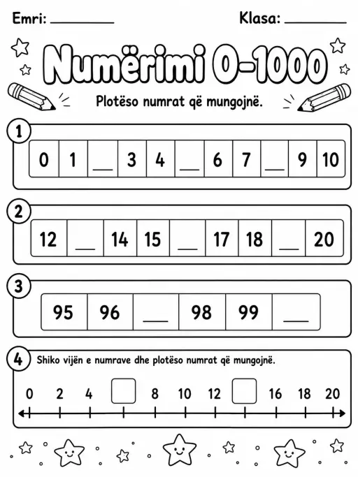 Numrat që mungojnë - Pako fletësh pune - Grupi 3