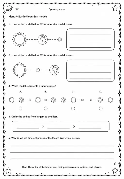 Identify Earth-Moon-Sun models