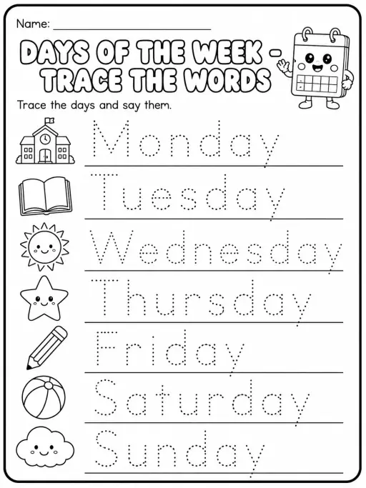 Days of the Week - Trace the Words Worksheet Pack