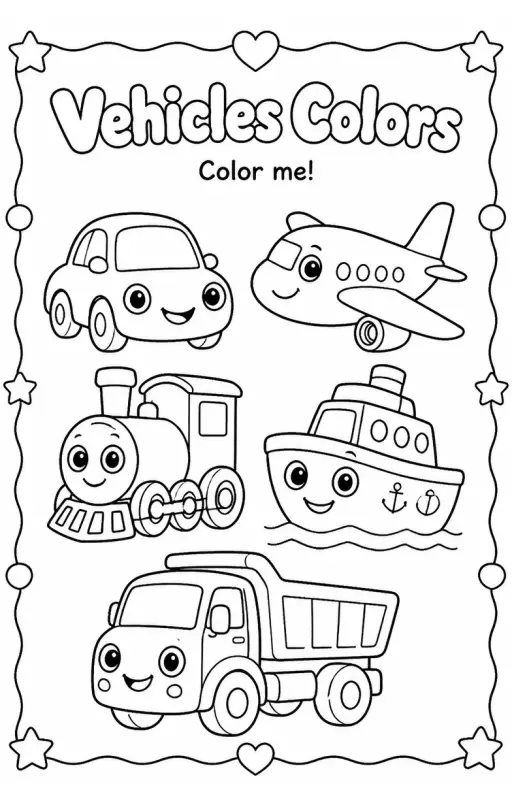 Vehicles Colors Coloring Page