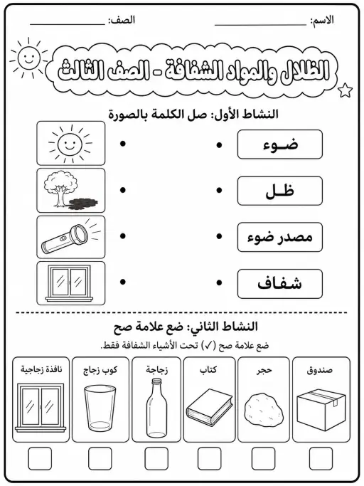 الظلال والمواد الشفافة - الصف الثالث