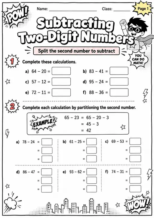 Subtracting Two-Digit Numbers - Grade 3 Math Worksheet - grade 3 Printable independent practice