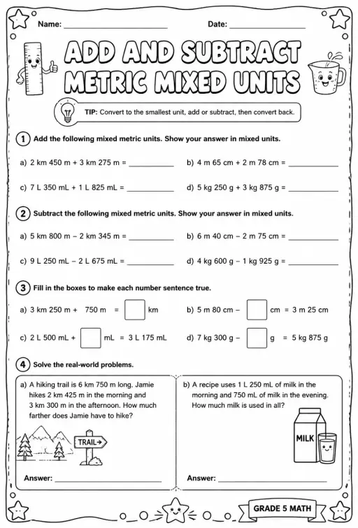 Add and subtract metric mixed units