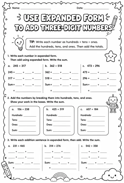 Use expanded form to add three-digit numbers