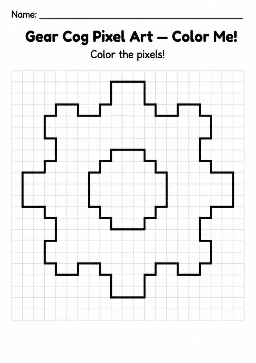 Gear Cog Pixel Art Coloring Page