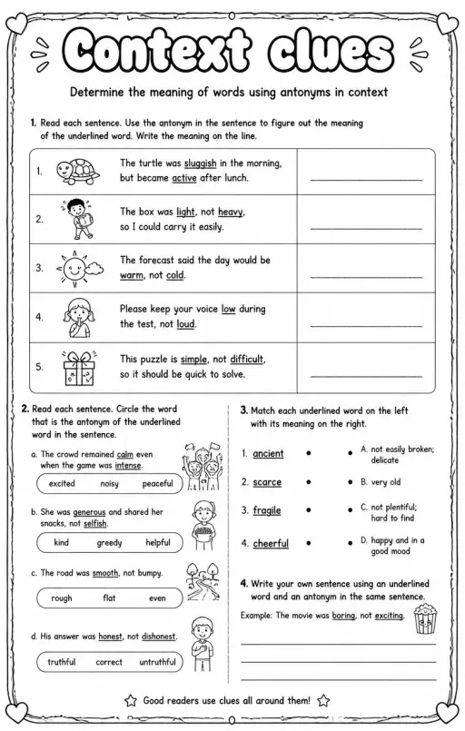 Determine the meaning of words using antonyms in context