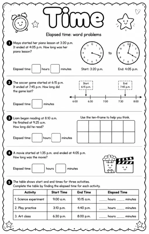 Elapsed time: word problems