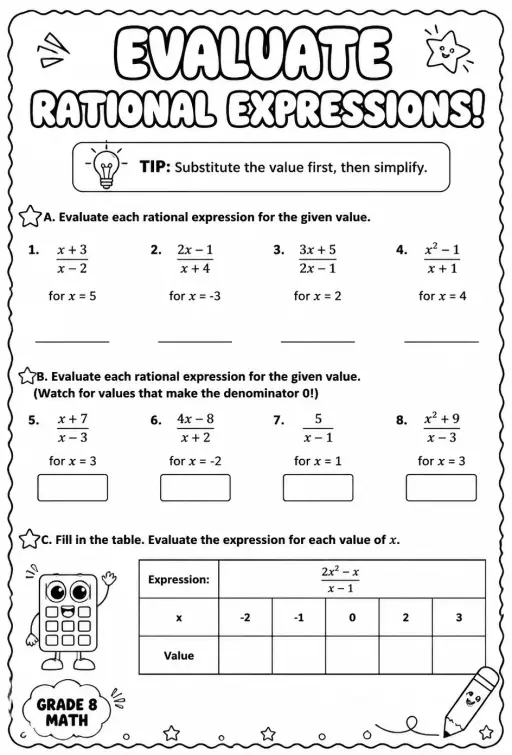 Evaluate rational expressions