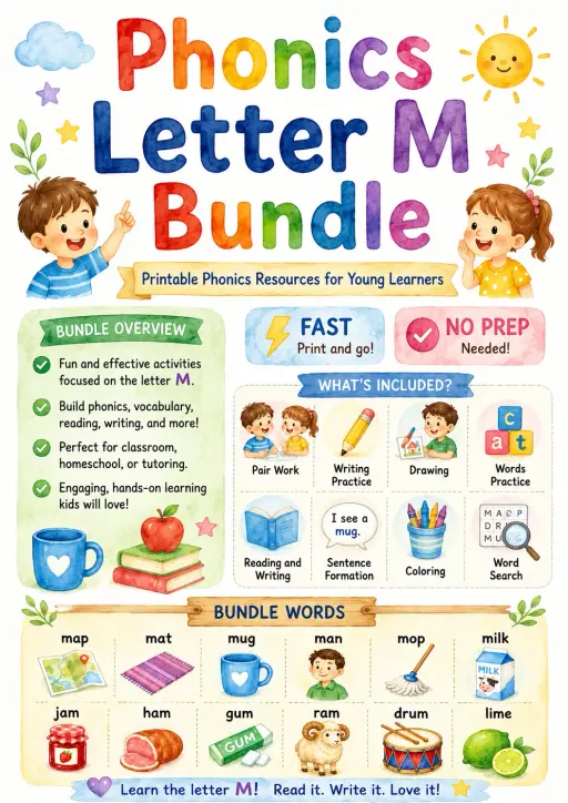 Letter M Phonics Worksheets Pack