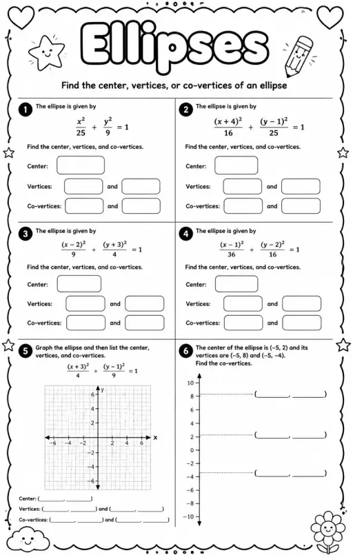 Find the center, vertices, or co-vertices of an ellipse
