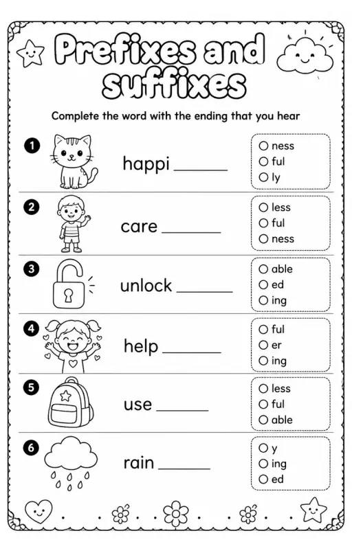 Complete the word with the ending that you hear