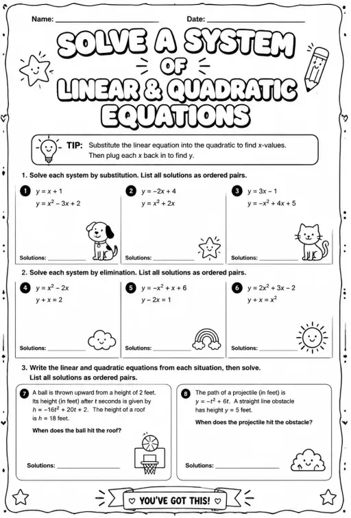 Solve a system of linear and quadratic equations