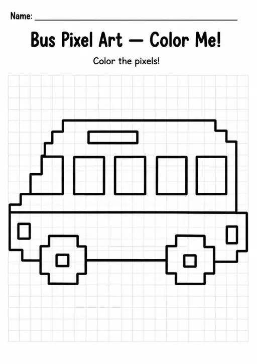 Bus Pixel Art Coloring Page