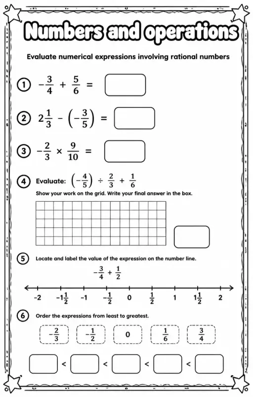 Evaluate numerical expressions involving rational numbers