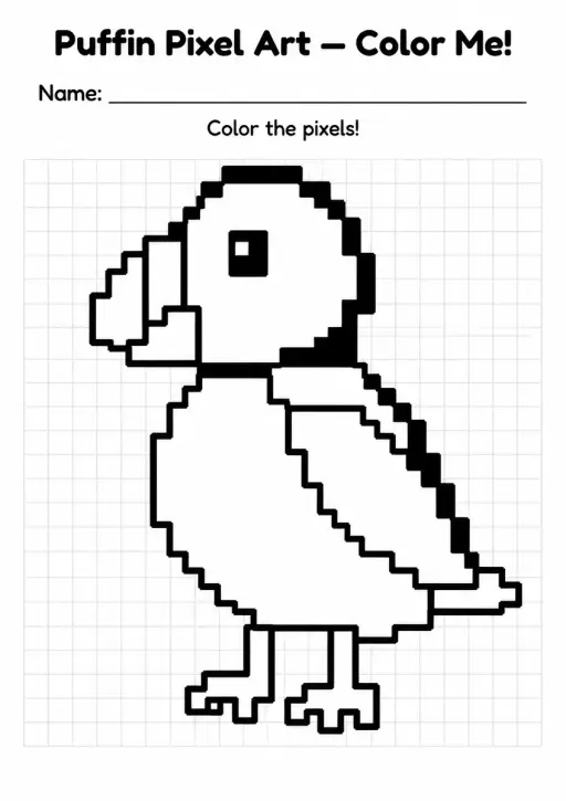 Puffin Pixel Art Coloring Page