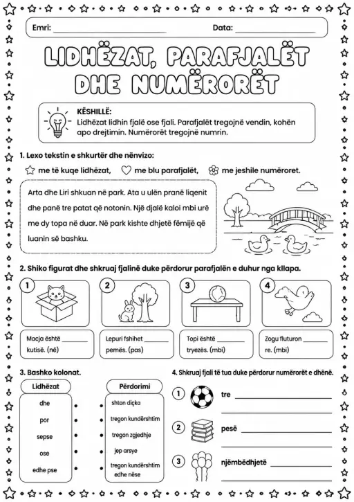 Lidhëzat, parafjalët dhe numërorët