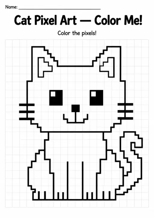 Cat Pixel Art Coloring Page