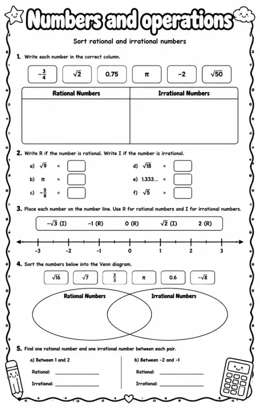 Sort rational and irrational numbers