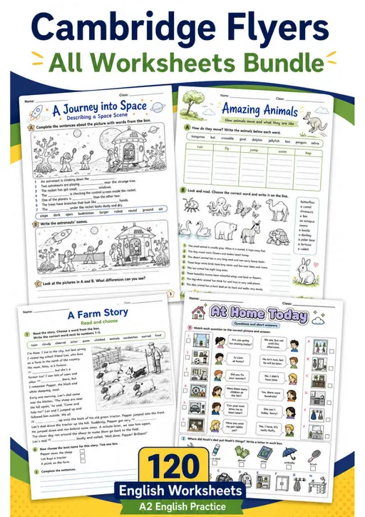 Cambridge Flyers - All Worksheets Pack | 120 English Worksheets