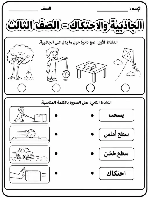 الجاذبية والاحتكاك - الصف الثالث