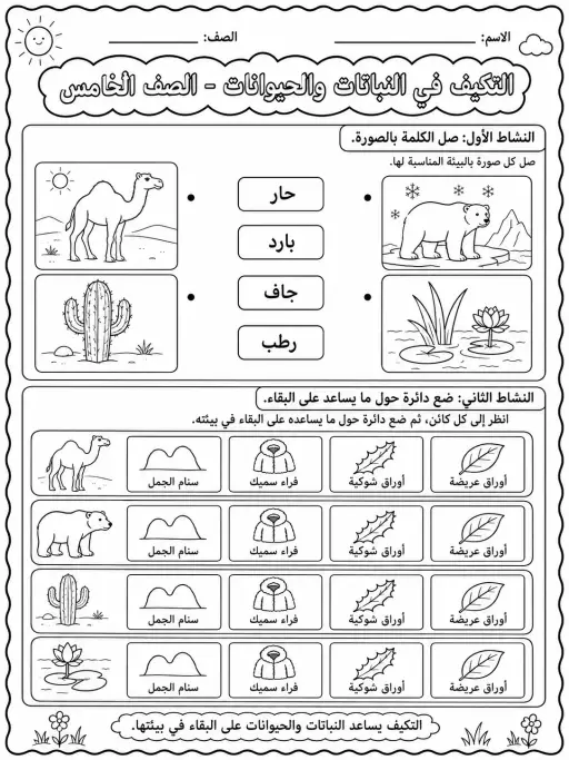 التكيف في النباتات والحيوانات - الصف الخامس