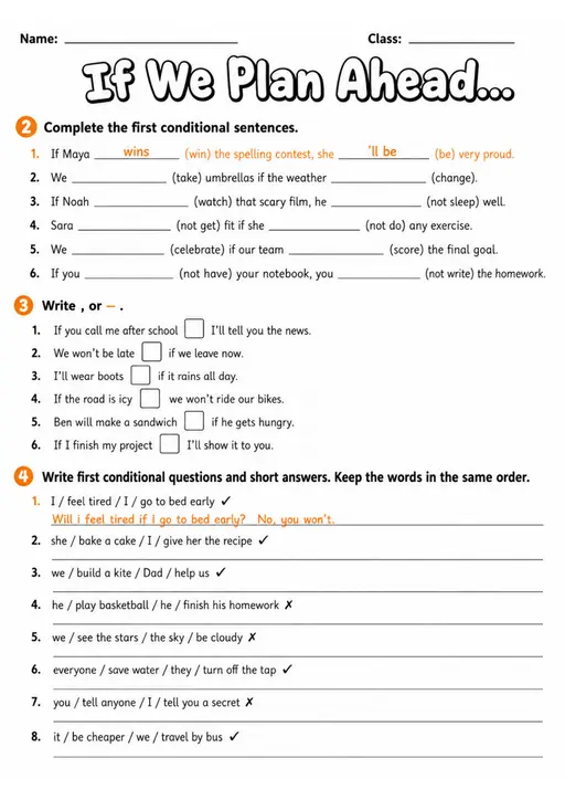 First Conditional: If We Plan Ahead... | Grades 5-6 Grammar Worksheet