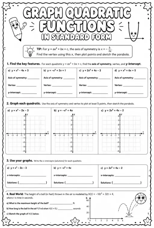 Graph quadratic functions in standard form