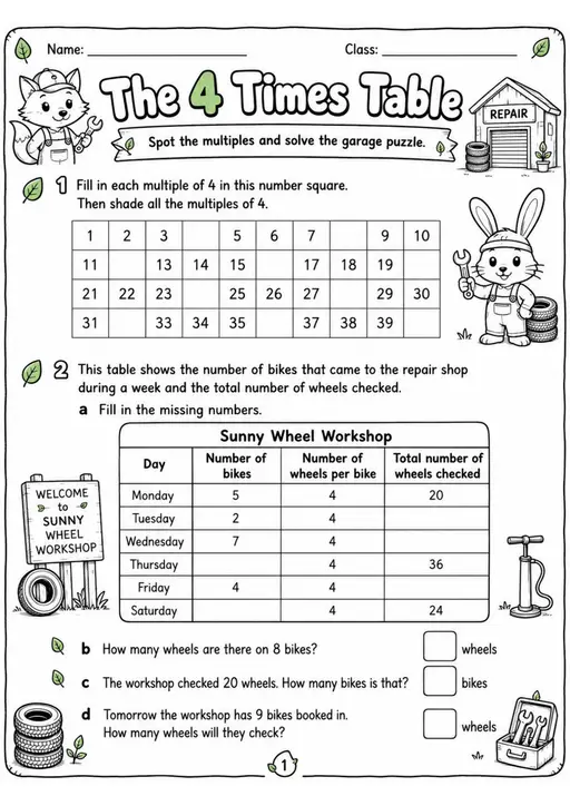 The 4 Times Table - Grade 3 Math Worksheet - WKS-MAT-grade-3-XH-0178-EN