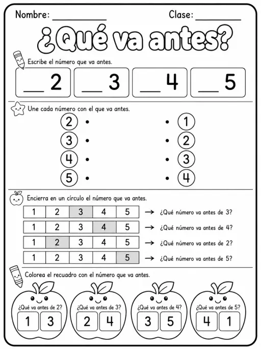 Kindergarten - números, conteo y orden - Paquete de fichas