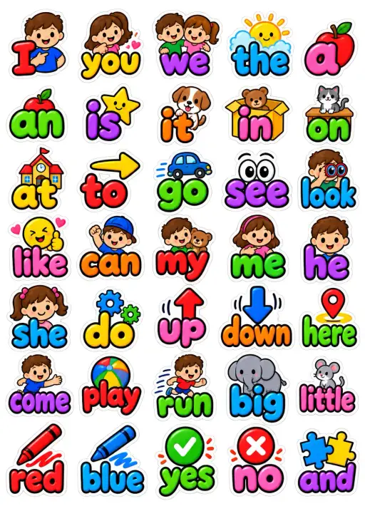 Sight Words For Kids English Vocabulary Stickers