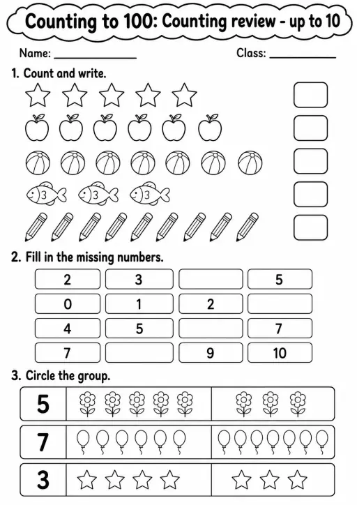 Grade 1 Counting to 100 Math Worksheet Pack