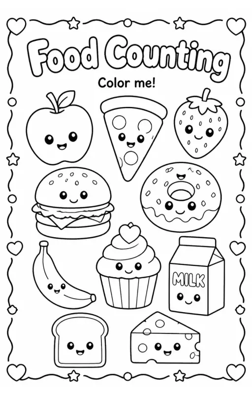 Food Counting Coloring Page